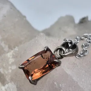Orange Brown Faceted Teardrop Tourmaline Pendant: Sterling Silver, Stainless Steel Chain