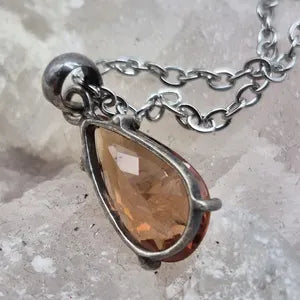 Orange Brown Faceted Teardrop Tourmaline Pendant: Sterling Silver, Stainless Steel Chain