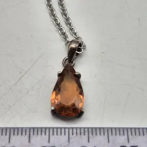 Orange Brown Faceted Teardrop Tourmaline Pendant: Sterling Silver, Stainless Steel Chain