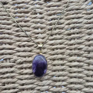 Amethyst Crystal Brass Pendant Necklace: Spiritual Stone Jewelry
