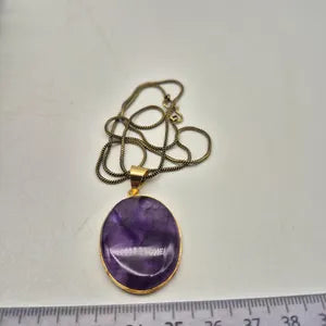 Amethyst Crystal Brass Pendant Necklace: Spiritual Stone Jewelry