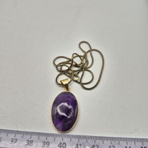 Amethyst Crystal Brass Pendant Necklace: Spiritual Stone Jewelry