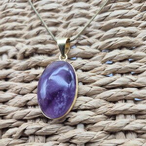Amethyst Crystal Brass Pendant Necklace: Spiritual Stone Jewelry