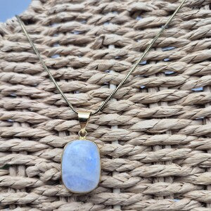 Moonstone Necklace with Brass Chain – 48cm – Handmade Brass Crystal Pendant