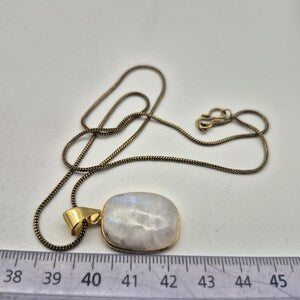 Moonstone Necklace with Brass Chain – 48cm – Handmade Brass Crystal Pendant