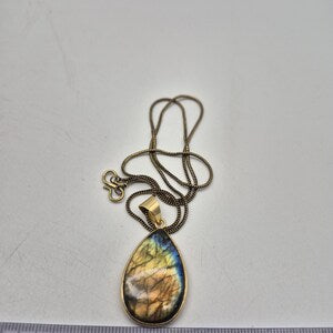 Labradorite Brass Pendant Necklace: Mystical Crystal Jewelry