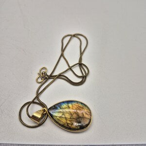 Labradorite Brass Pendant Necklace: Mystical Crystal Jewelry