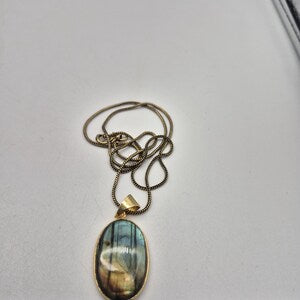 Labradorite Brass Pendant Necklace: Mystical Crystal Jewelry
