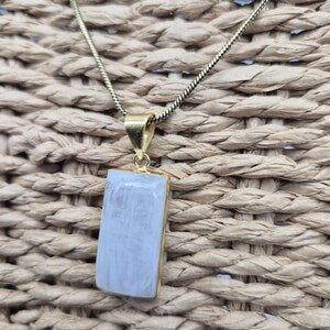 Moonstone Necklace with Brass Chain – 48cm – Handmade Brass Crystal Pendant