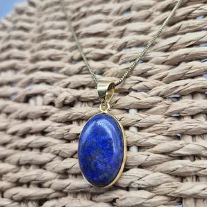 Lapis Lazuli Brass Pendant - Brass Chain
