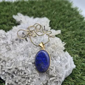 Lapis Lazuli Brass Pendant - Brass Chain