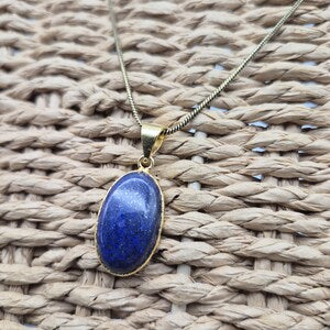 Lapis Lazuli Brass Pendant - Brass Chain