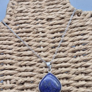 Lapis Lazuli Silver Plated Necklace with Stainless Steel Chain