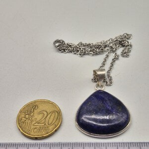 Lapis Lazuli Silver Plated Necklace with Stainless Steel Chain