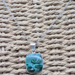 Malachite Silver-Plated Necklace with Stainless Steel Chain