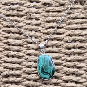 Malachite Silver-Plated Necklace with Stainless Steel Chain
