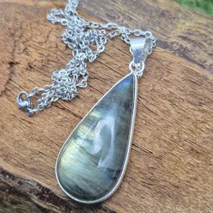 Labradorite Silver-Plated Necklace with Stainless Steel Chain