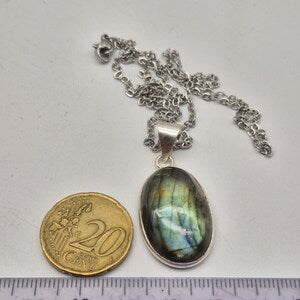 Labradorite Silver-Plated Necklace with Stainless Steel Chain