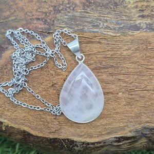 Rose Quartz Silver-Plated Necklace with Stainless Steel Chain –  Pink Crystal Pendant