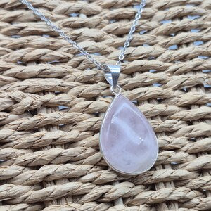 Rose Quartz Silver-Plated Necklace with Stainless Steel Chain –  Pink Crystal Pendant