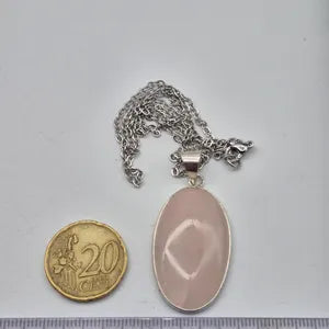 Rose Quartz Silver-Plated Necklace with Stainless Steel Chain – Handmade Pink Crystal Pendant