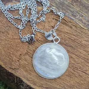 Moonstone Silver-Plated Necklace with Stainless Steel Chain – White Crystal Pendant
