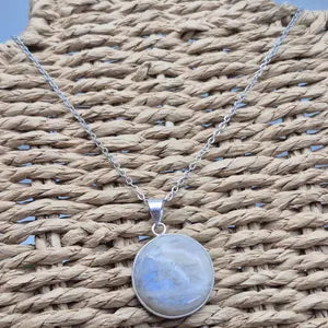 Moonstone Silver-Plated Necklace with Stainless Steel Chain – White Crystal Pendant