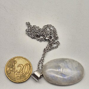 Moonstone Silver-Plated Necklace with Stainless Steel Chain – Handmade White Crystal Pendant for Everyday Elegance