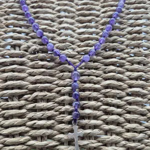 Amethyst Rosary Necklace – Purple Gemstone Prayer Beads