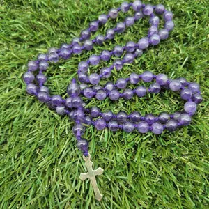 Amethyst Rosary Necklace – Purple Gemstone Prayer Beads