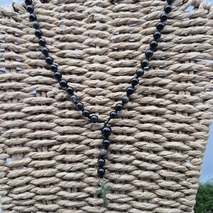 Golden Sheen Obsidian Rosary Necklace – Black Gemstone Prayer Beads