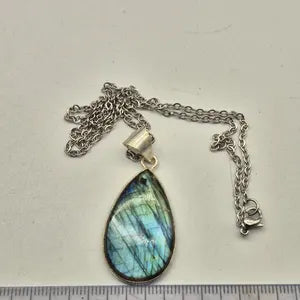 Handmade Blue Labradorite Silver Plated Necklace – Stainless Steel Chain