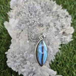 Handmade Blue Labradorite Silver Plated Necklace – Stainless Steel Chain