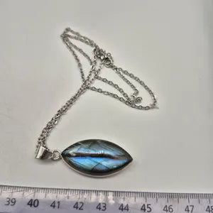 Handmade Blue Labradorite Silver Plated Necklace – Stainless Steel Chain