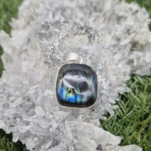 Handmade Labradorite Silver-Plated Necklace - Stainless Steel Chain, Everyday Jewelry