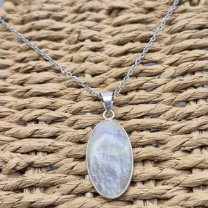 Moonstone Silver-Plated Necklace with Stainless Steel Chain