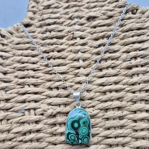 Malachite Silver-Plated Necklace with Stainless Steel Chain
