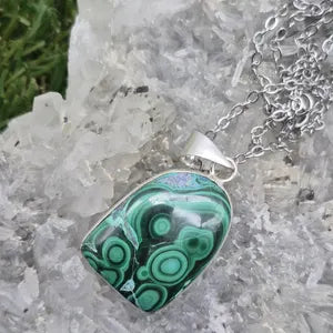 Malachite Silver-Plated Necklace with Stainless Steel Chain