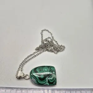 Malachite Silver-Plated Necklace with Stainless Steel Chain