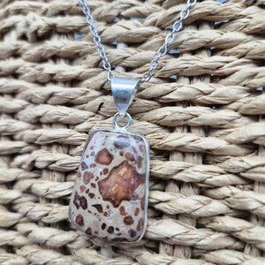 Leopard Jasper Silver Plated Pendant Necklace – Boho Stainless Steel Chain
