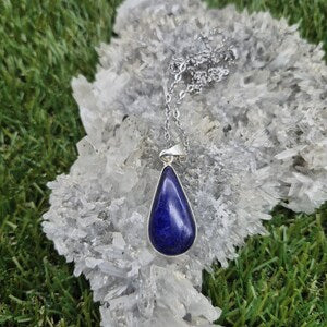Lapis Lazuli Silver Plated Necklace - Handmade Gemstone Pendant