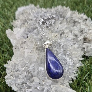 Lapis Lazuli Silver Plated Necklace - Handmade Gemstone Pendant