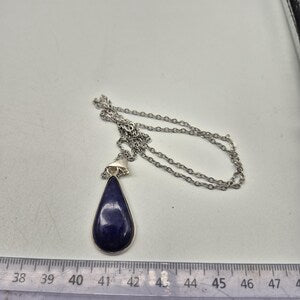 Lapis Lazuli Silver Plated Necklace - Handmade Gemstone Pendant