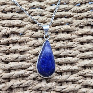 Lapis Lazuli Silver Plated Necklace - Handmade Gemstone Pendant