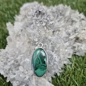 Malachite Silver-Plated Necklace with Stainless Steel Chain