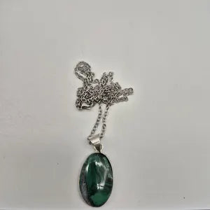 Malachite Silver-Plated Necklace with Stainless Steel Chain