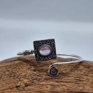 Amethyst Cuff Bracelet, Silver-Plated Crystal Jewelry, Adjustable Women’s Gemstone Cuff