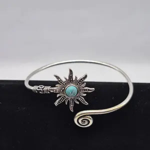 Turquoise Cuff Bracelet, Silver-Plated Crystal Jewelry, Adjustable Women’s Gemstone Cuff