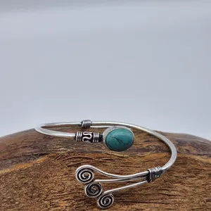 Turquoise Cuff Bracelet, Silver-Plated Crystal Jewelry, Adjustable Women’s Gemstone Cuff
