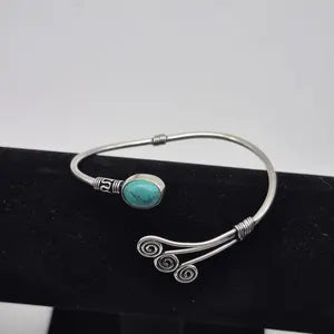 Turquoise Cuff Bracelet, Silver-Plated Crystal Jewelry, Adjustable Women’s Gemstone Cuff